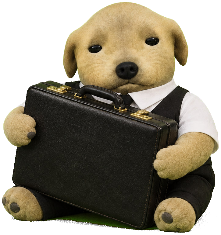 The dog hugging a black briefcase